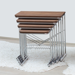 Mesas anidadas de diseño europeo moderno, Juego de 4 Patas de metal cromado con laminado MDF en 3 colores para muebles de sala de estar - Product Image 1