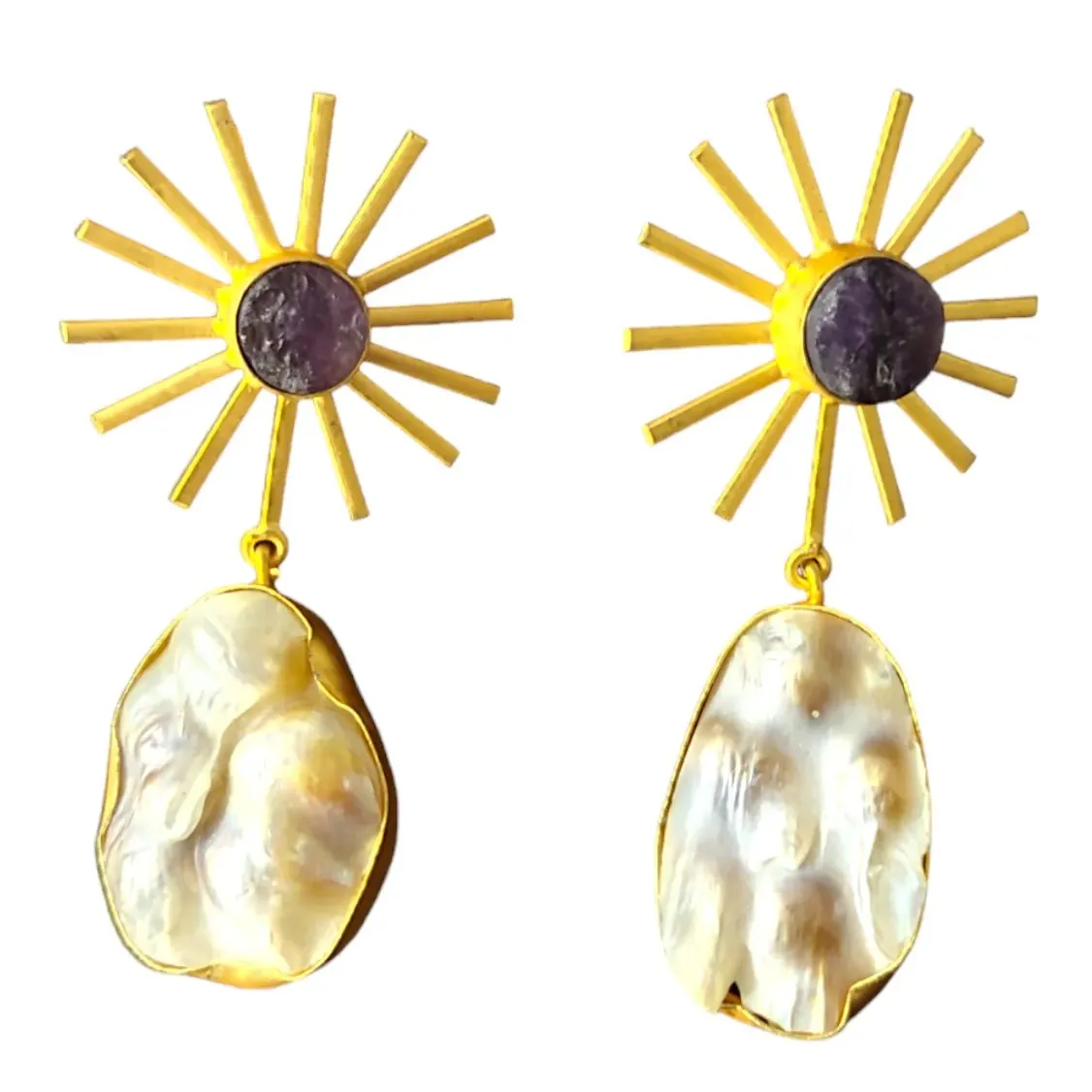 Orecchini personalizzati di design fatti a mano con pietre preziose in oro placcato 18k orecchini a goccia di perle d'acqua dolce per donne gioielli in pietra barocca