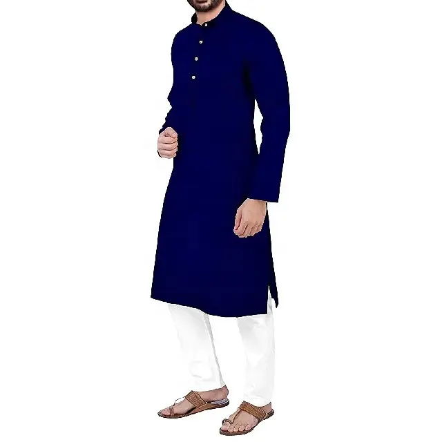 Vestido informal de algodón para hombre, prenda de vestir masculina de estilo informal, con estampado de Kurta india en blanco, para fiesta de noche, venta al por mayor