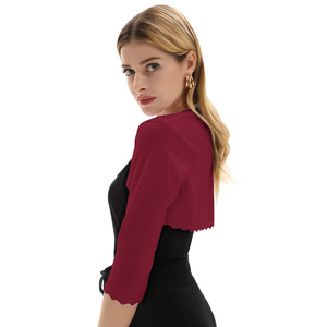 OEM 3/4 kollu açık ön Copped taraklı örgü kazak Bolero shwomen kadınlar için