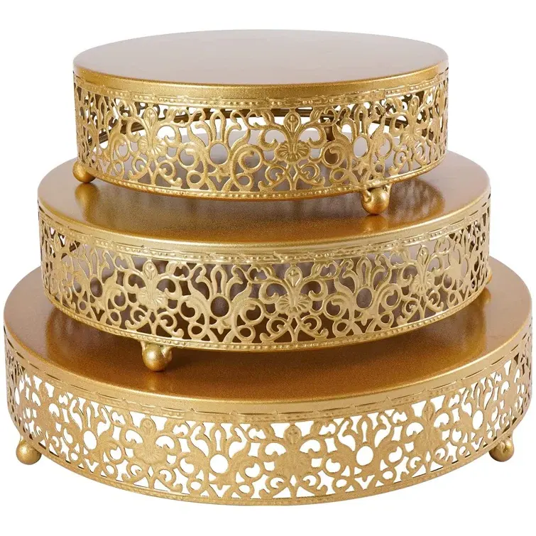 Premium quality Vintage Custom design Indian Exporter Gold plated 3-Pieces Round Metal Cake Stand For Restaurant Cafe Hotel Use