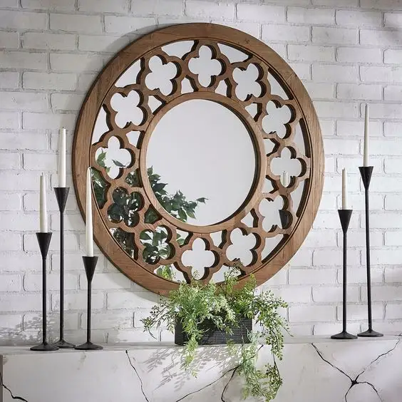 Panel de espejo más vendido con ganchos con diseño botánico Paneles de espejo de acabado Premium para decoración de paredes por exportador indio