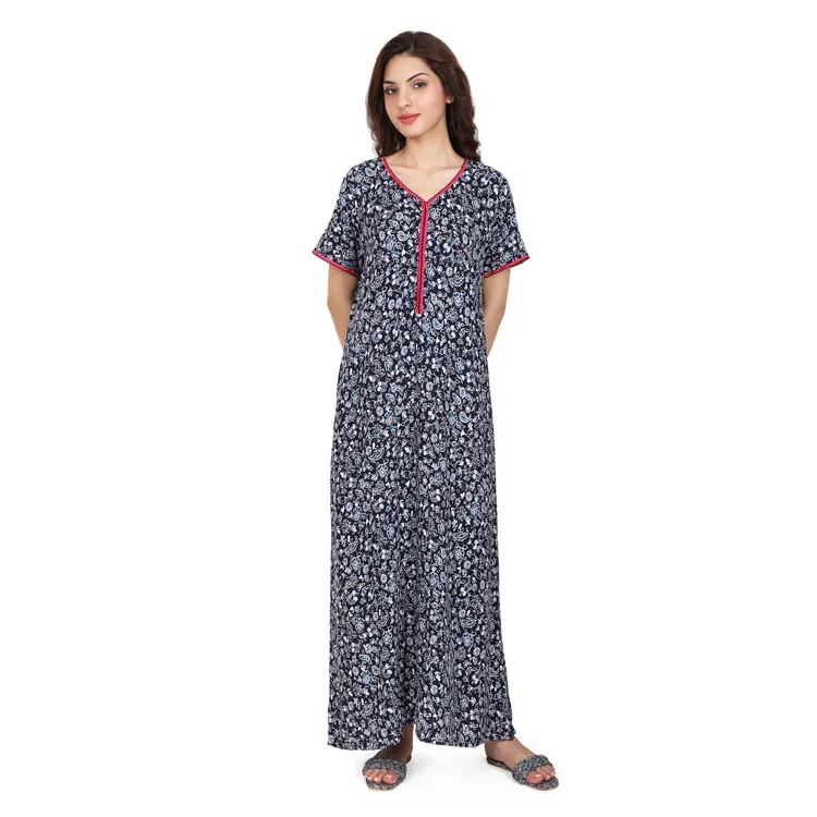 Durable Quality Green Rayon Bio Washed Sleepwear Women's Long Night Gown Pajamas Manufacturer's Best Price