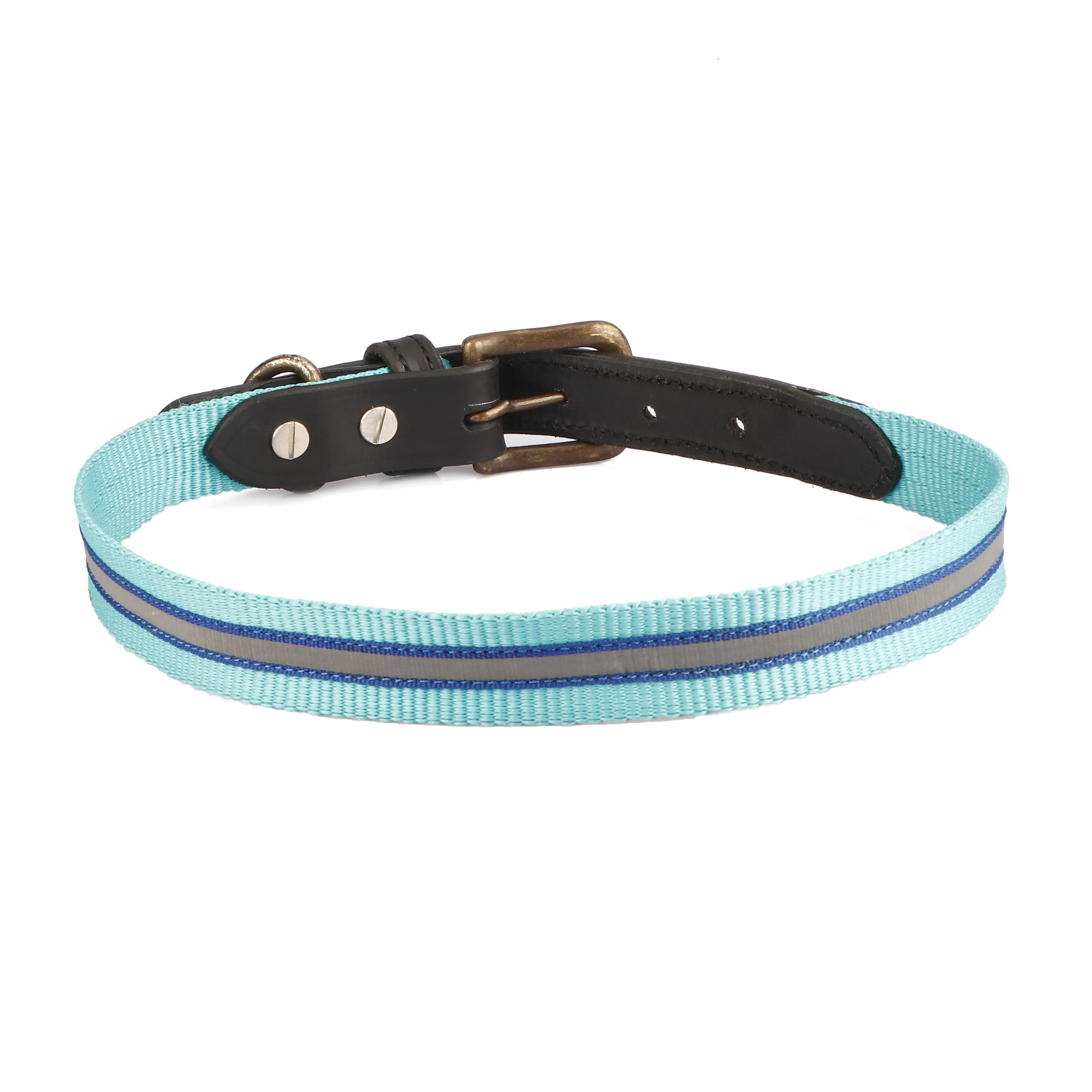 Collare per cani riflettente in NYLON di vendita calda personalizzato punta in pelle resistente e resistente con fibbie in ottone produttore all'ingrosso di fabbrica