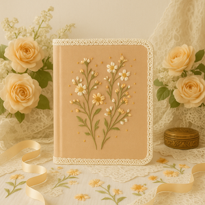 LABON Lace Edge Vintage <strong>Small</strong> Flower Design Warm Floral Embroidered Notebook A5 Apricot Fabric Journal for Gift and <strong>Writing</strong> - Product Image 5