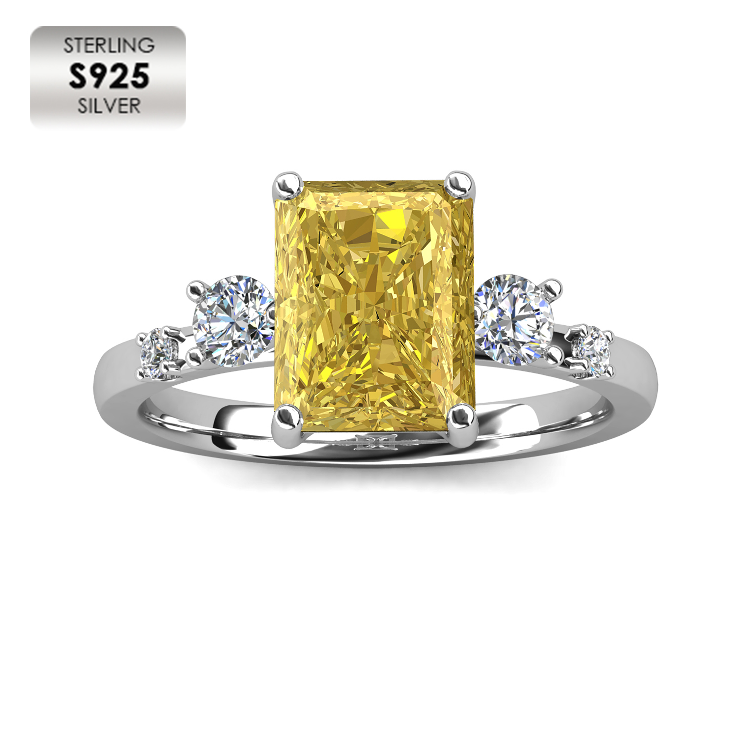 925 Silver 18K White Plated Fine Jewelry Statement Ring (Yellow)