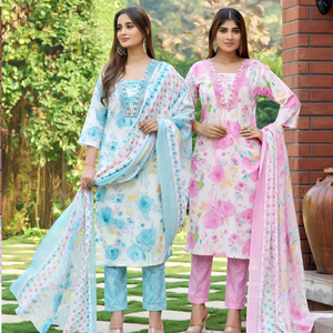 Pure Cotton Floral Printed <strong>Jaipuri</strong> Dress for Women Long Casual Style Short Sleeves Trendy Daily Wear Including Beach Weddings