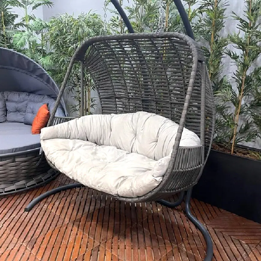 Mobiliário de jardim corda rattan pendurada, cadeira com suporte para ambientes fechados e ao ar livre