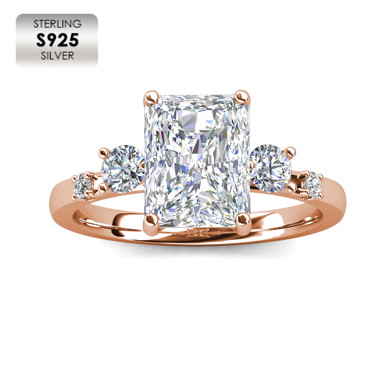 925 Silver 18K Rose Plated Fine Jewelry Statement Ring (White)
