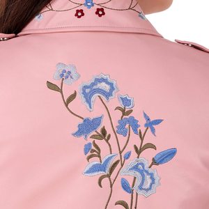 新款美国尺码女士真皮紫红色白色字母短外套100% 仿古欧洲羔羊皮革轰炸机夹克 - Product Image 5