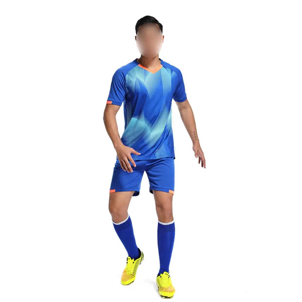 Équipe de sport de couleur bleue porter son propre logo numéro imprimer la dernière conception personnaliser votre propre produit de marque uniformes de football