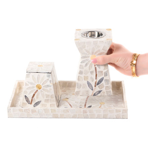 Direct Factory Handmade Flower <strong>Inlay</strong> Burner Set with Tray Decorative Mother of Pearl Mukhar Set for Home Gift Made in Vietnam - Product Image 3