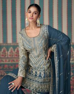 Direct Factory Supply Traditional Style Heavy Sharara Suit Pure Georgette with Sequence Embroidery Work Directly Gujarat <strong>India</strong> - Product Image 3