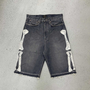 Toptan Hip Hop Boys Baggy kot kısa Bermuder yıkanmış nakış Denim kısa ağır pamuk boy Denim gözyaşları şort forMen