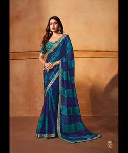 Çekici kadın parti giyim dijital tasarım baskılı pamuk ipek saree ve Unstitched bluz açık mavi renk en iyi