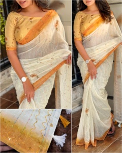 Moda kıyafet Modern stil Gadhwal keten pamuk Saree bluz ile dijital baskı gökkuşağı iplik el <span class=keywords><strong>Katha</strong></span> satılık çalışmak