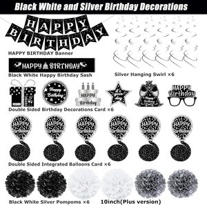 Siyah beyaz doğum günü süslemeleri mutlu yıllar Banner kanat ponponlar asılı girdap Swirl 21st 30th doğum günü partisi malzemeleri için Set - Product Image 4