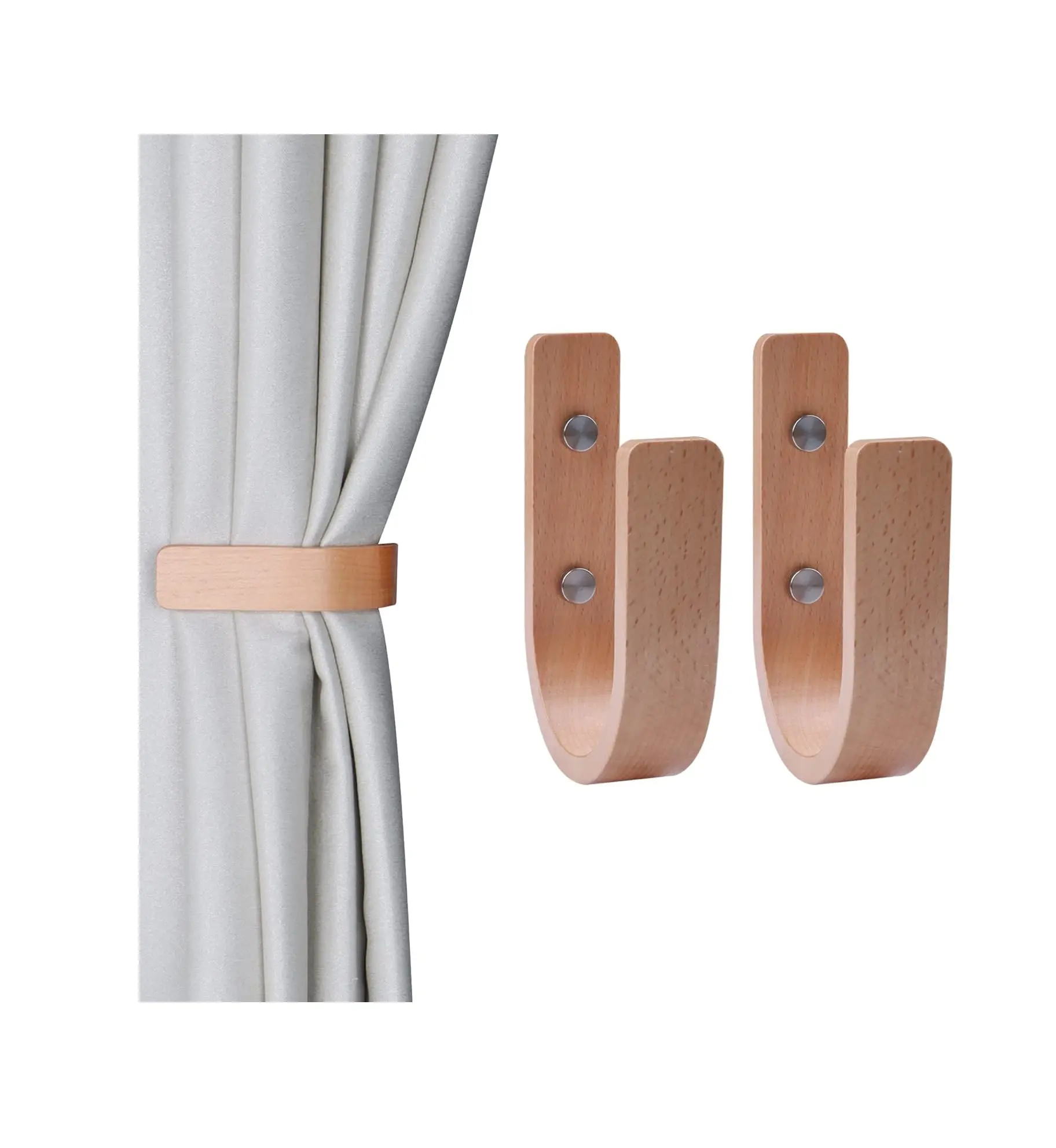 2 pezzi tieback per tende in legno portabagagli a forma di U ganci per cravatta a tenda supporto per tenda