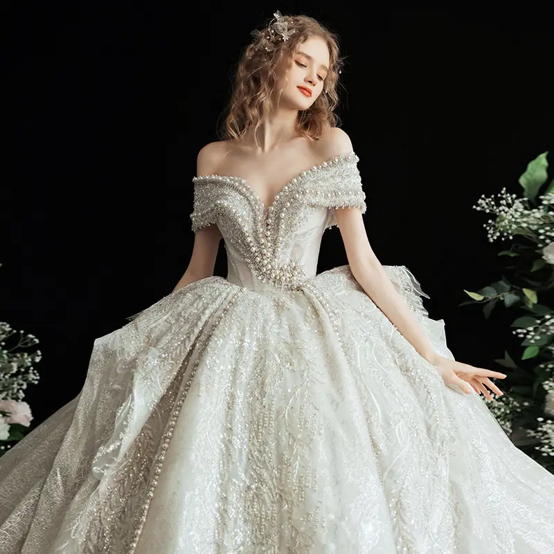 Tela de encaje de tul con cuentas de cristal y perlas de lujo, para vestidos de princesa, novia, boda y boda, 2023
