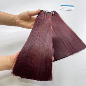 ベトナムの骨ストレートヘアエクステンション赤ワインカラーマシン横糸毛短い長さ8-12インチから卸売価格