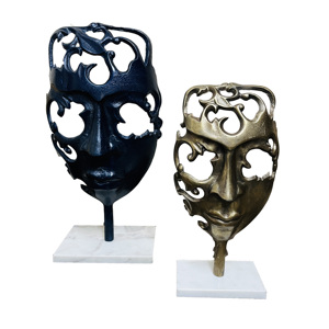 Halloween mặt nạ tác phẩm điêu khắc bên khuôn mặt maskart trừu tượng <span class=keywords><strong>Cobalt</strong></span> trang trí khuôn mặt người mô hình điêu khắc Bắc Âu kim loại thủ công - Product Image 3