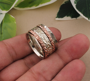 Hoa Mô Hình Vòng Spinner 925 Bán Bạc Với Ban Nhạc Đồng Handmade Bạc Thiền Nhẫn Cổ Điển Boho <span class=keywords><strong>Fidget</strong></span> Nhẫn Đối Với Phụ Nữ - Product Image 5