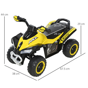 HOMCOMクワッド子供用18-36ヶ月手動プッシュ統合音付きPPとメタル、44x67.5x38 cm、イエロー - Product Image 3