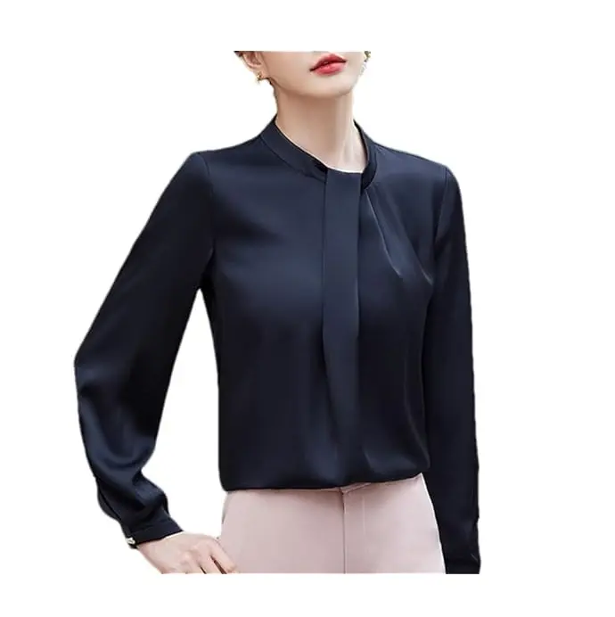 Blusa Formal lisa de Color negro para mujer, camisas de vestir invierno de verano y otoño, camisas de vestir personalizadas de seda de algodón para mujer de varios colores