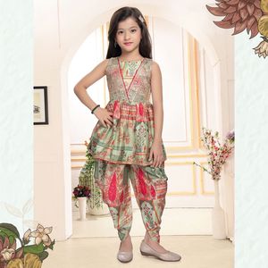 FULPARI儿童dhoti kurti新时尚女孩美丽的花卉Kurta与shrara DanncerFabric-柔软的棉和尺寸