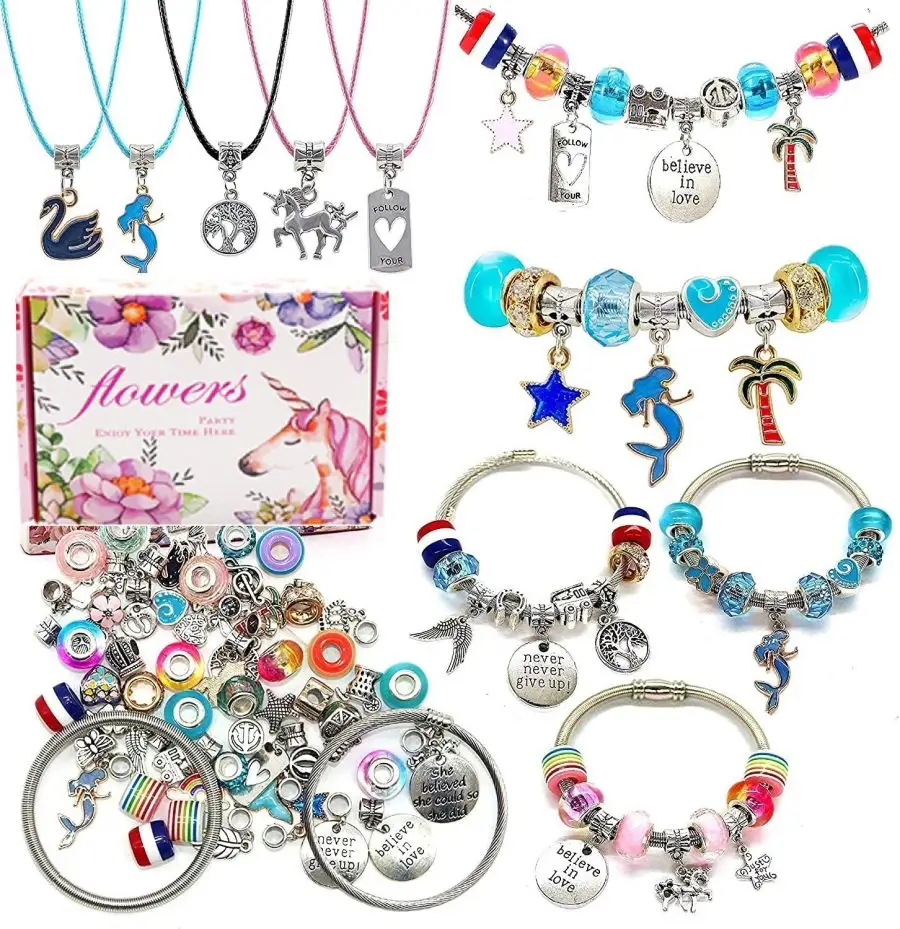 Kit per la creazione di braccialetti unicorno kit per l'artigianato di gioielli creativi 8-12 anni idea regalo auto-espressione kit di gioielli per l'immaginazione