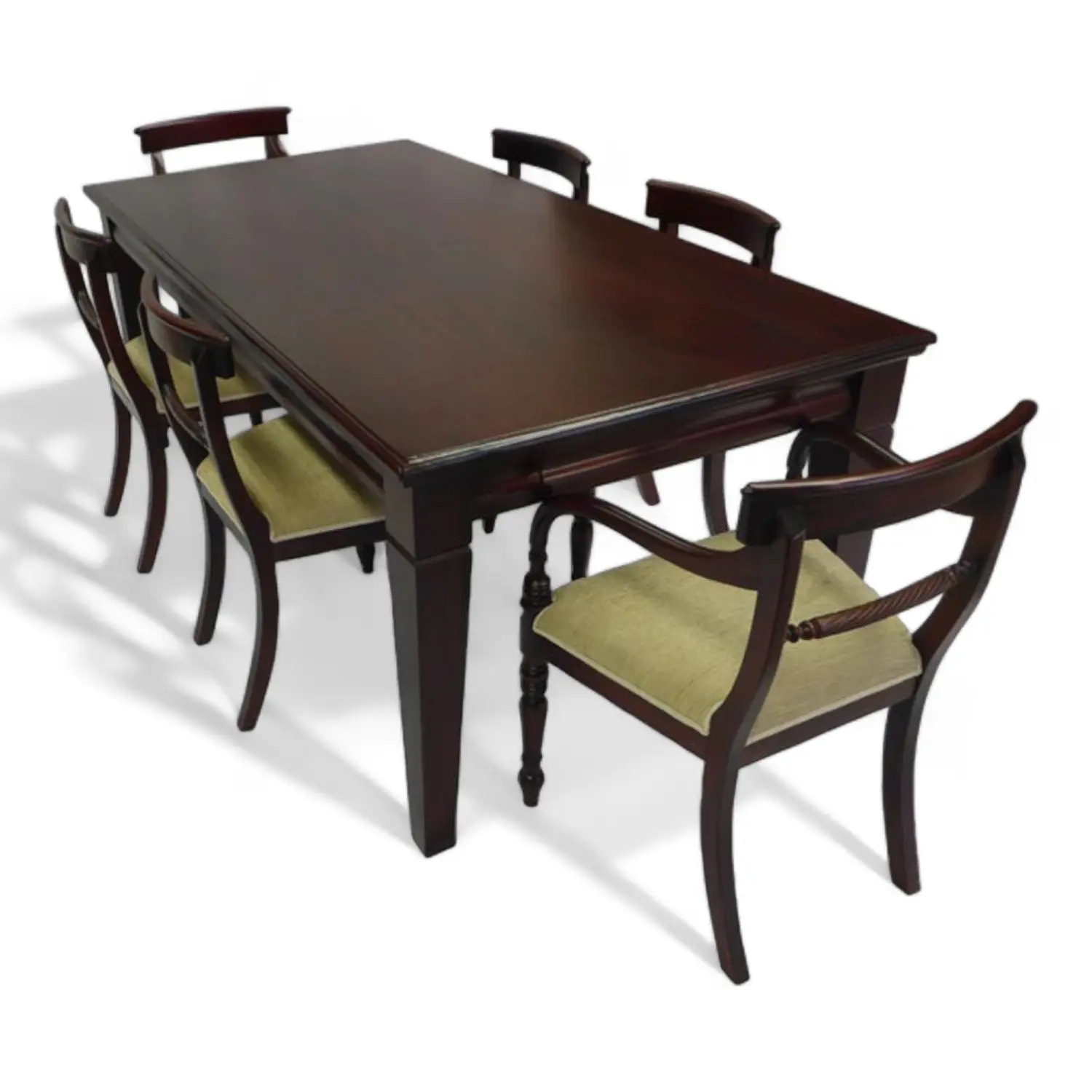 Mesa y sillas de comedor de caoba de madera maciza de reproducción antigua, juego de mesas de comedor de lujo para 8 plazas en muebles de comedor