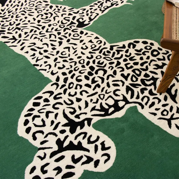 Escalada Leopard -Green Hand-Tufted 100% Lã Handmade Área Tapete Tapete Disponível em Preço de Fábrica com Private Label