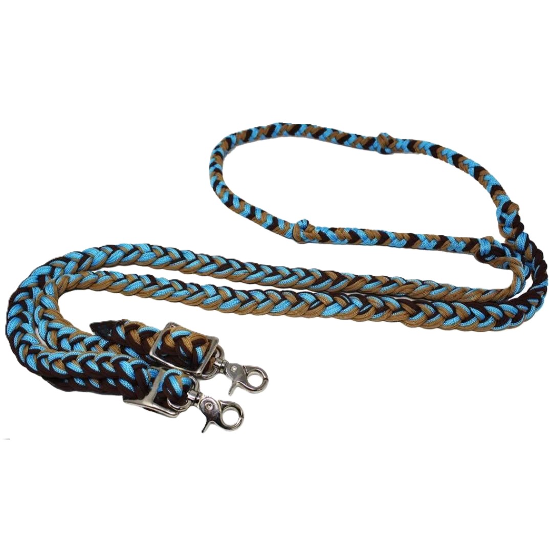 A bold combination of warm tan, vibrant turquoise, and bold black woven together
