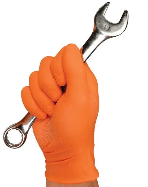 PPE Nitrile Work Glove - Orange Rubber Gloves - Nitrile powder free glove for Industrial use - Automotive, factory, warehouse