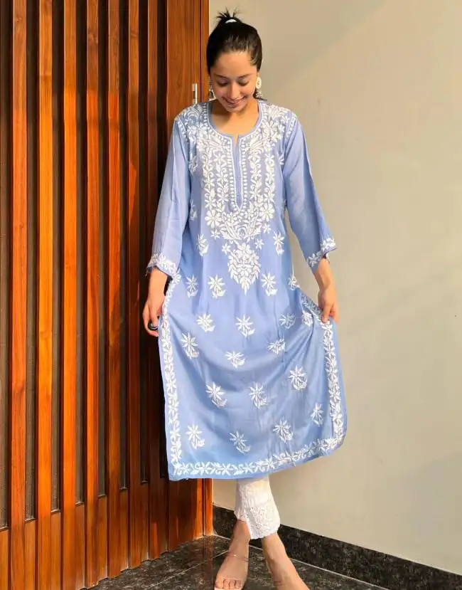 Indian Handmade cotton fabric Embroidery work Straight kurti with pant wholesale price