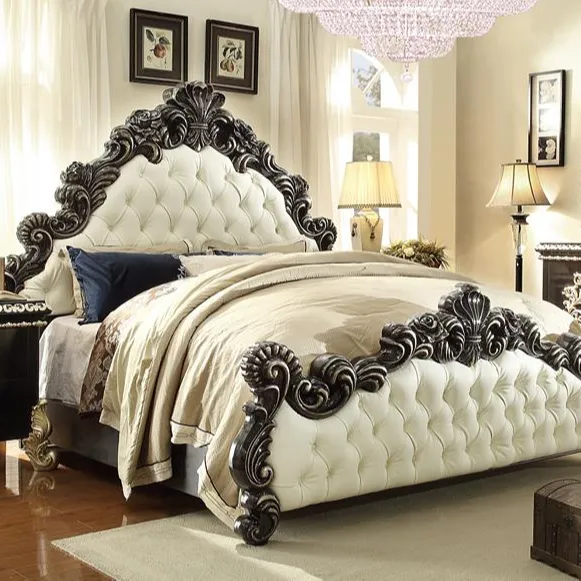 Lit simple en bois sculpté, meuble de chambre à coucher en bois massif, lit King en bois blanc de style européen, design campagnard et américain