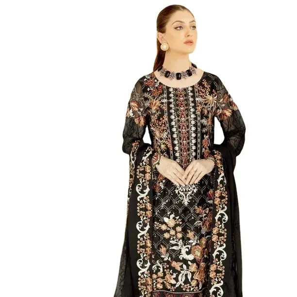Terbaru penjualan terlaris kain sifon pakaian pesta gaun bermerek untuk wanita salwar kameez sifon shalwar kameez pakaian bernapas