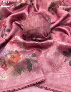 卓越品质最新设计师服装花式趋势薄纸真丝压花纱丽与花卉数码印花工作女性时尚