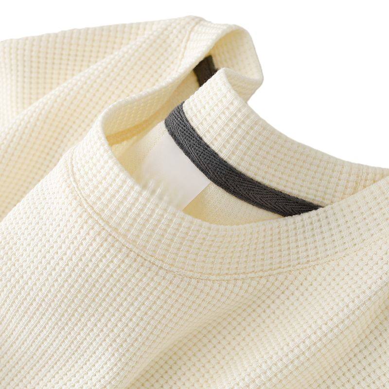 Waffle-knit short-sleeved apricot shirt with O collar