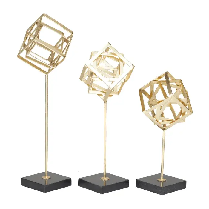 Metal Home Decor Metal Cube Oro y Negro Juego de 3