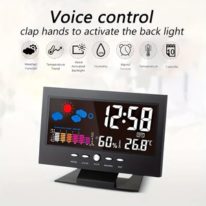 Weather Sound Control Clock With Time Date Week Temperature Humidity Display Weather <strong>Forecast</strong> Function - Product Image 2