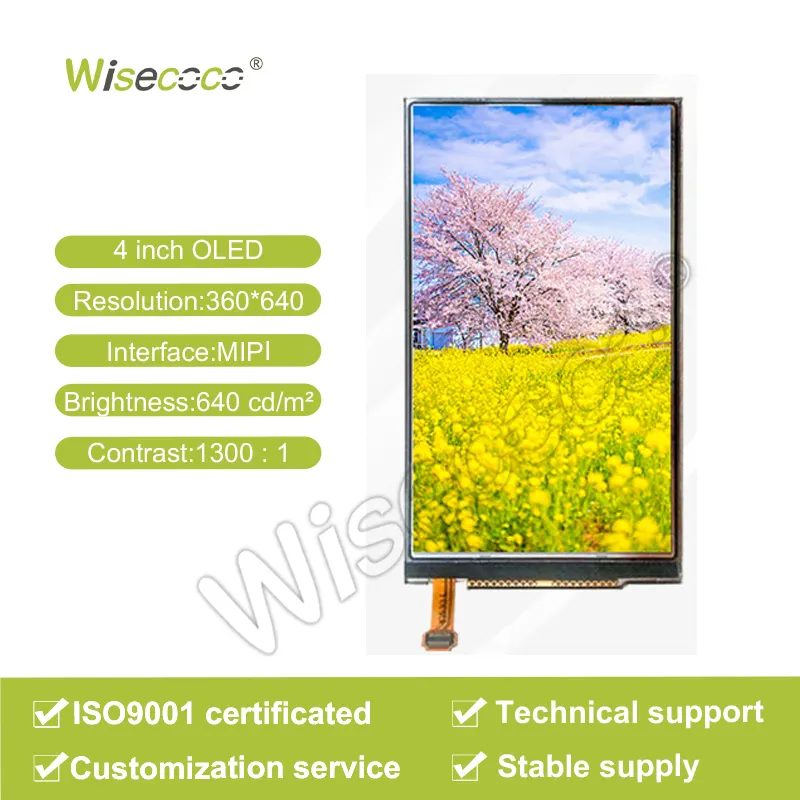 Wiseeco nhà máy tùy chỉnh 4 inch Màn hình OLED mipi 20pins 360*640 cảm ứng tùy chọn Màn hình OLED nhỏ