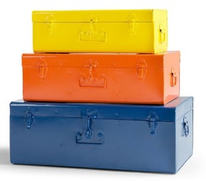 オーガナイザー用ゴールデンロック & ハンドル付きの紫色の粉体塗装仕上げ長方形形状の金属シートホーム収納トランク - Product Image 1