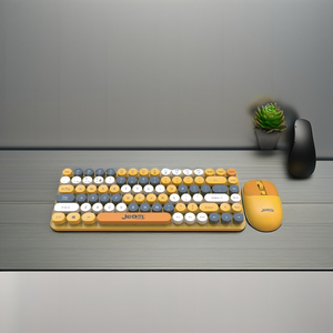 Lindo redondo Mini inalámbrico BT teclado ratón Combos té de la leche varios colores Delgado teclado de oficina para niñas usuarios de computadoras - Product Image 1