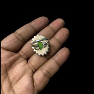 女性用925スターリングシルバーファインリング手作り美しいグリーン銅ターコイズカボションオーバルカットパーティー用