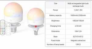 หลอดไฟ LED สี RGB แบบอัจฉริยะหรี่แสงได้หลอดไฟใช้แบตเตอรี่ควบคุมด้วยรีโมท - Product Image 6