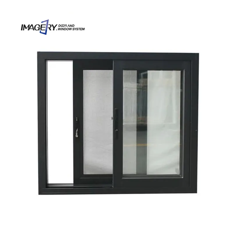 Fenêtre coulissante en alliage d'aluminium à double vitrage avec moustiquaire en fibre de verre pour usage commercial et résidentiel