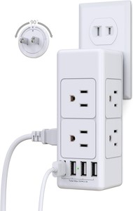 带旋转和多插头的插座扩展器，带6个交流3个USB端口 (1个USB C)，带壁式适配器充电器的3面电源带 - Product Image 2