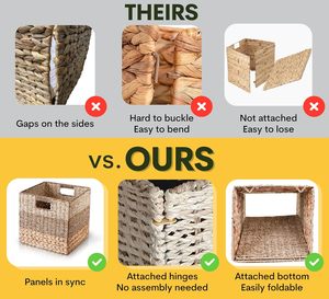 Khối lưu trữ wicker tự nhiên, Thùng Lưu Trữ <span class=keywords><strong>12x12</strong></span>, Bộ 4 giỏ lục bình nặng cho kệ, giỏ vuông có thể gập lại - Product Image 5