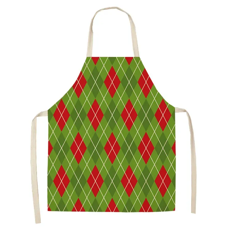 Delantal de cocina con estampado de Navidad personalizado, logotipo impreso personalizado, delantal de algodón reutilizable ecológico para servicio OEM de Chef